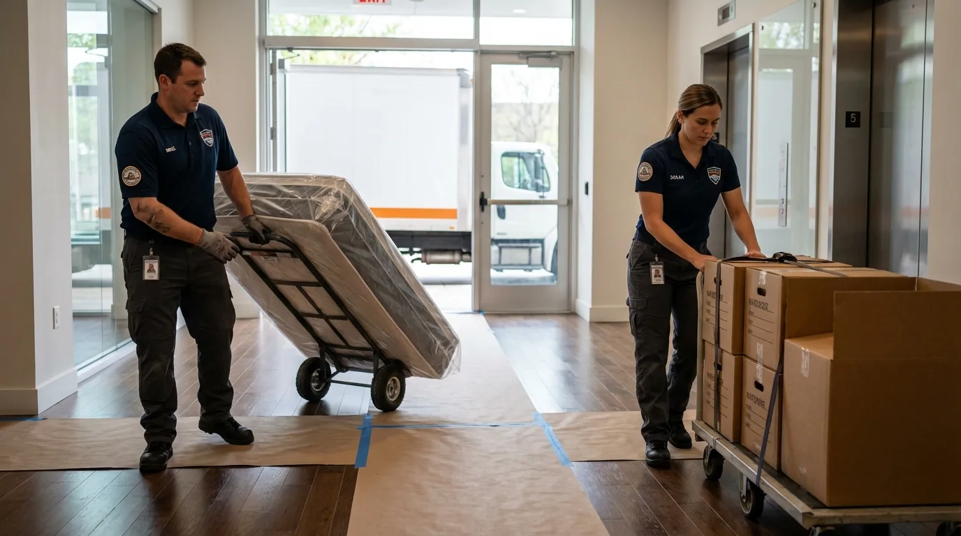 Professional apartment movers loading elevator in Luttrell, TN